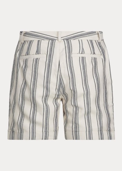 Pantalones Cortos Ralph Lauren Mujer Creme Multicolor - Striped Linen Twill - QNFGJ3102